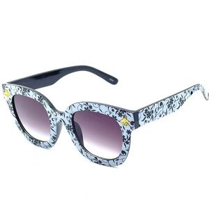 Floral Cat Eye Sunglasses‎ Women's Fashion Shades with Bee Accents Luxury Lentes